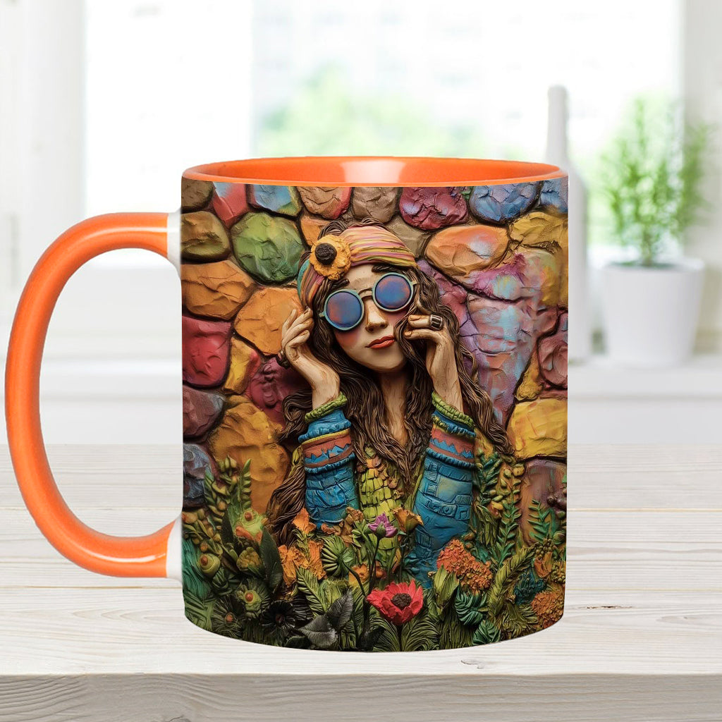 Hippie Girl Hippie Soul Peace Love - Personalized Hippie Accent Mug