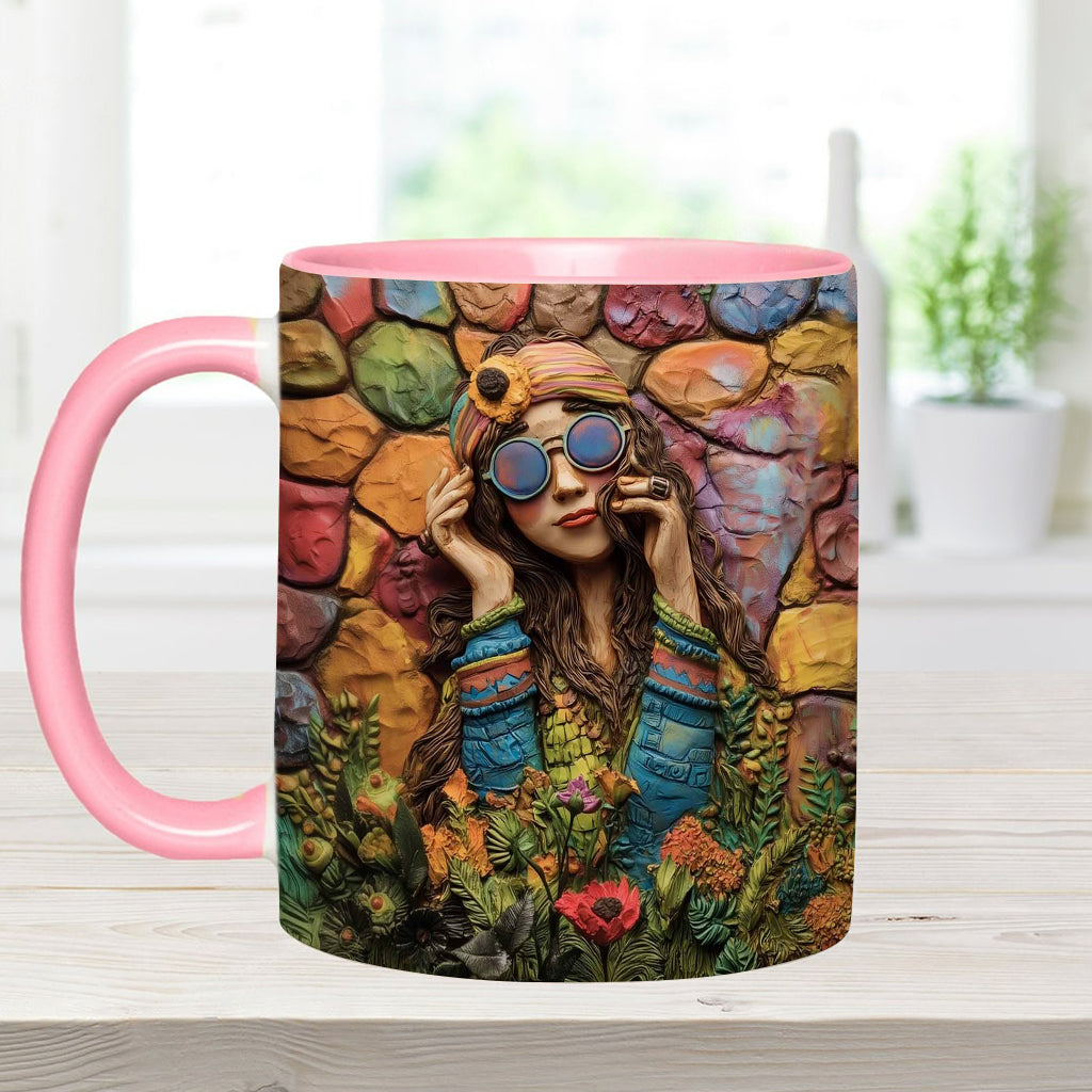 Hippie Girl Hippie Soul Peace Love - Personalized Hippie Accent Mug