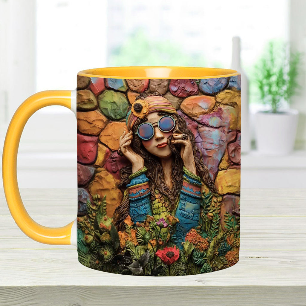 Hippie Girl Hippie Soul Peace Love - Personalized Hippie Accent Mug