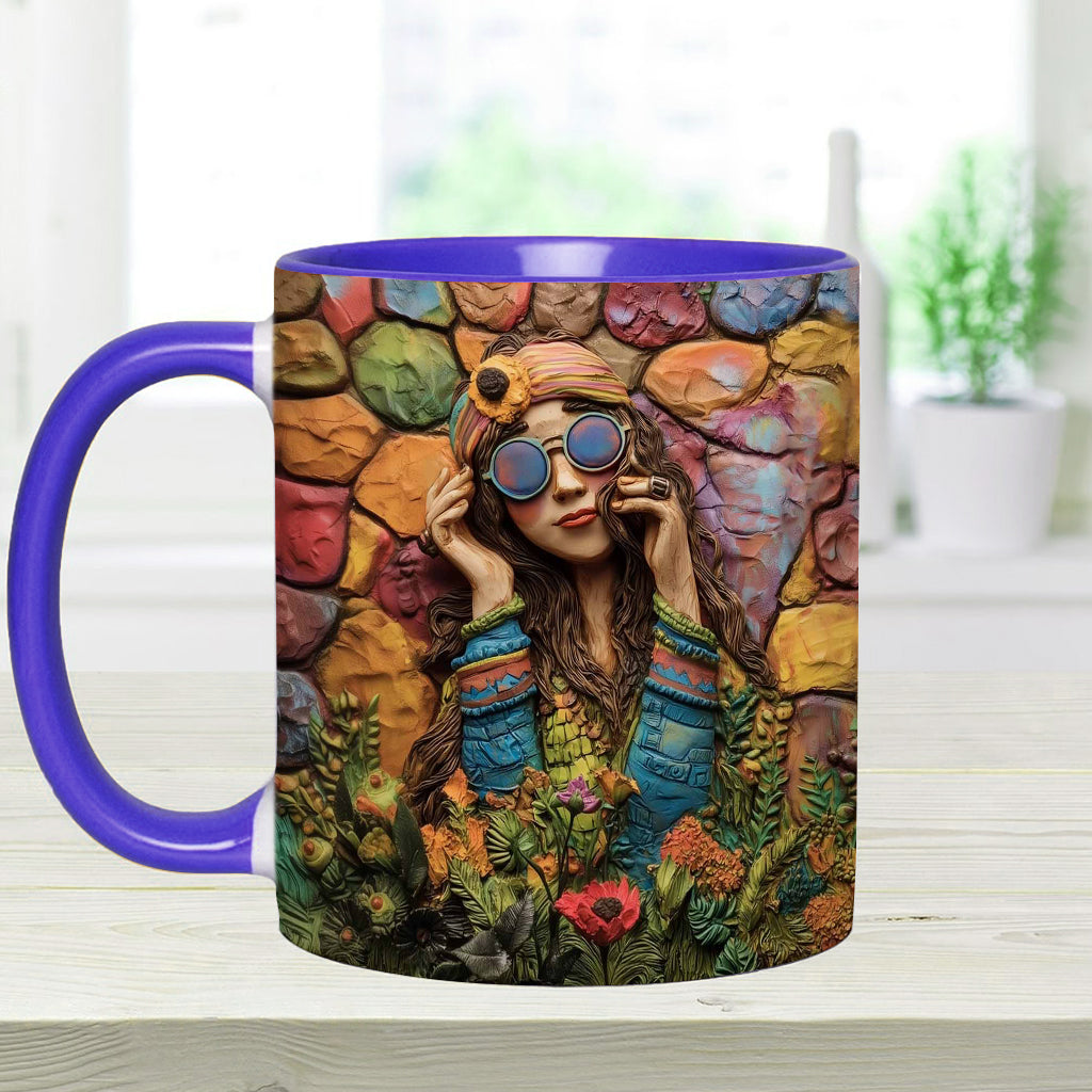 Hippie Girl Hippie Soul Peace Love - Personalized Hippie Accent Mug