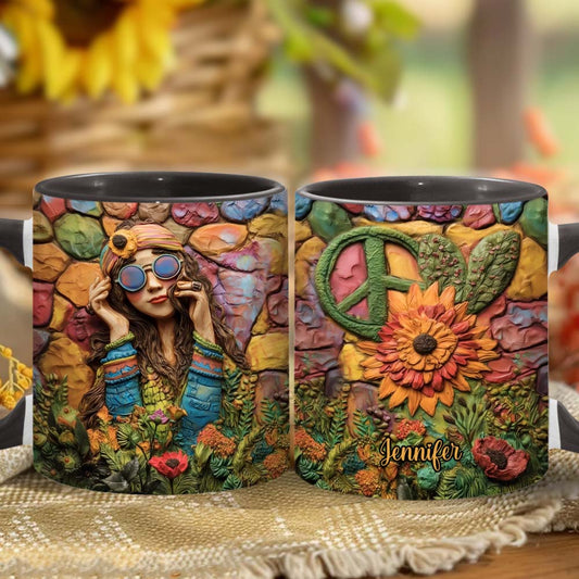 Hippie Girl Hippie Soul Peace Love - Personalized Hippie Accent Mug