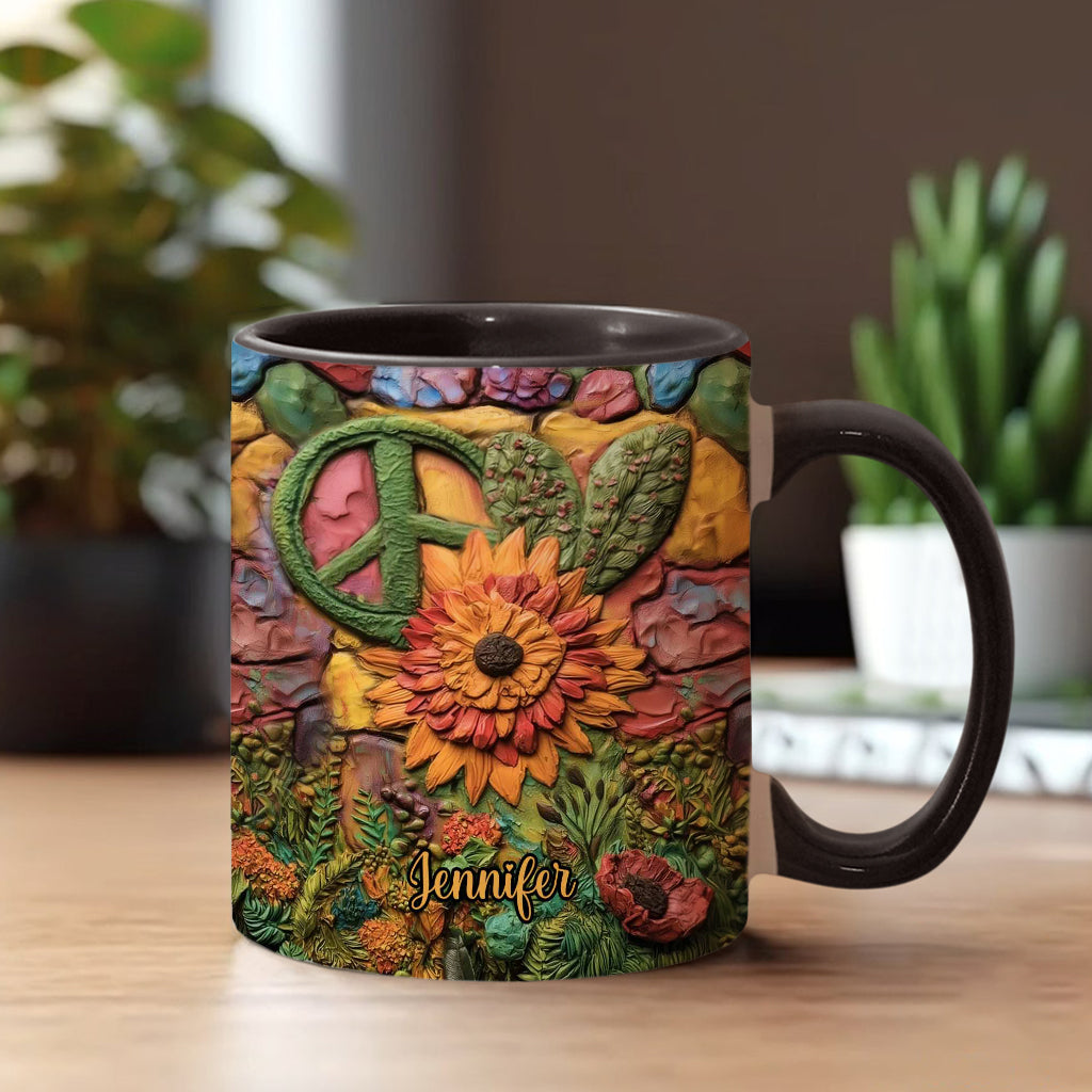 Hippie Girl Hippie Soul Peace Love - Personalized Hippie Accent Mug