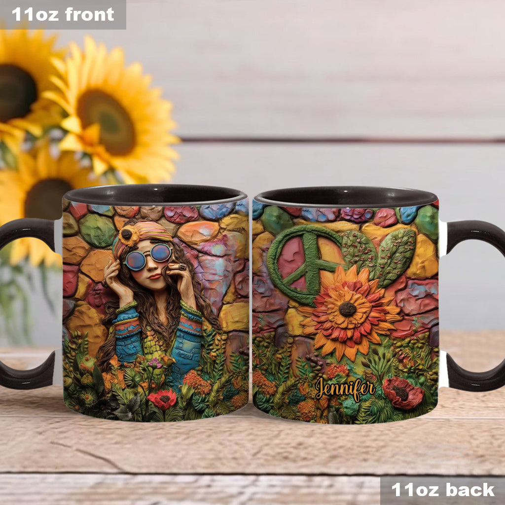 Hippie Girl Hippie Soul Peace Love - Personalized Hippie Accent Mug
