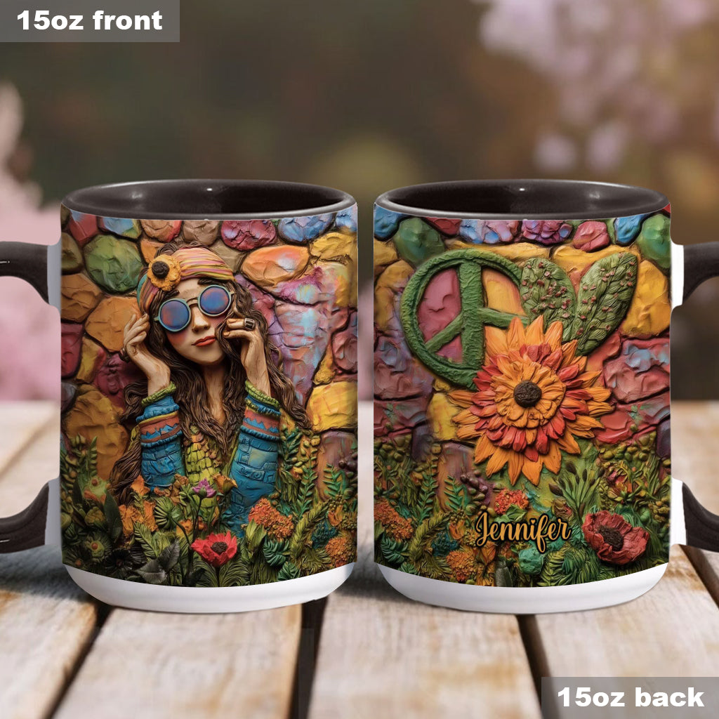 Hippie Girl Hippie Soul Peace Love - Personalized Hippie Accent Mug