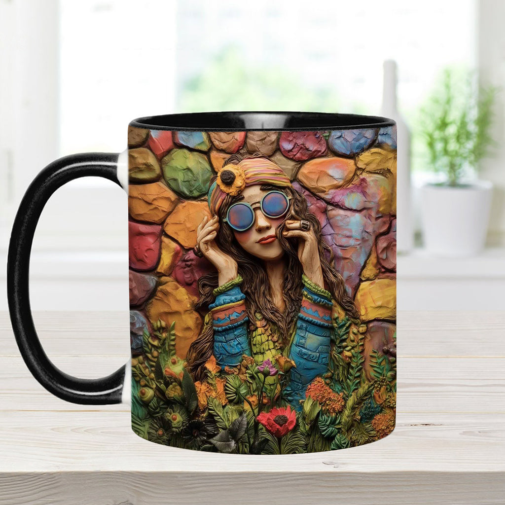 Hippie Girl Hippie Soul Peace Love - Personalized Hippie Accent Mug