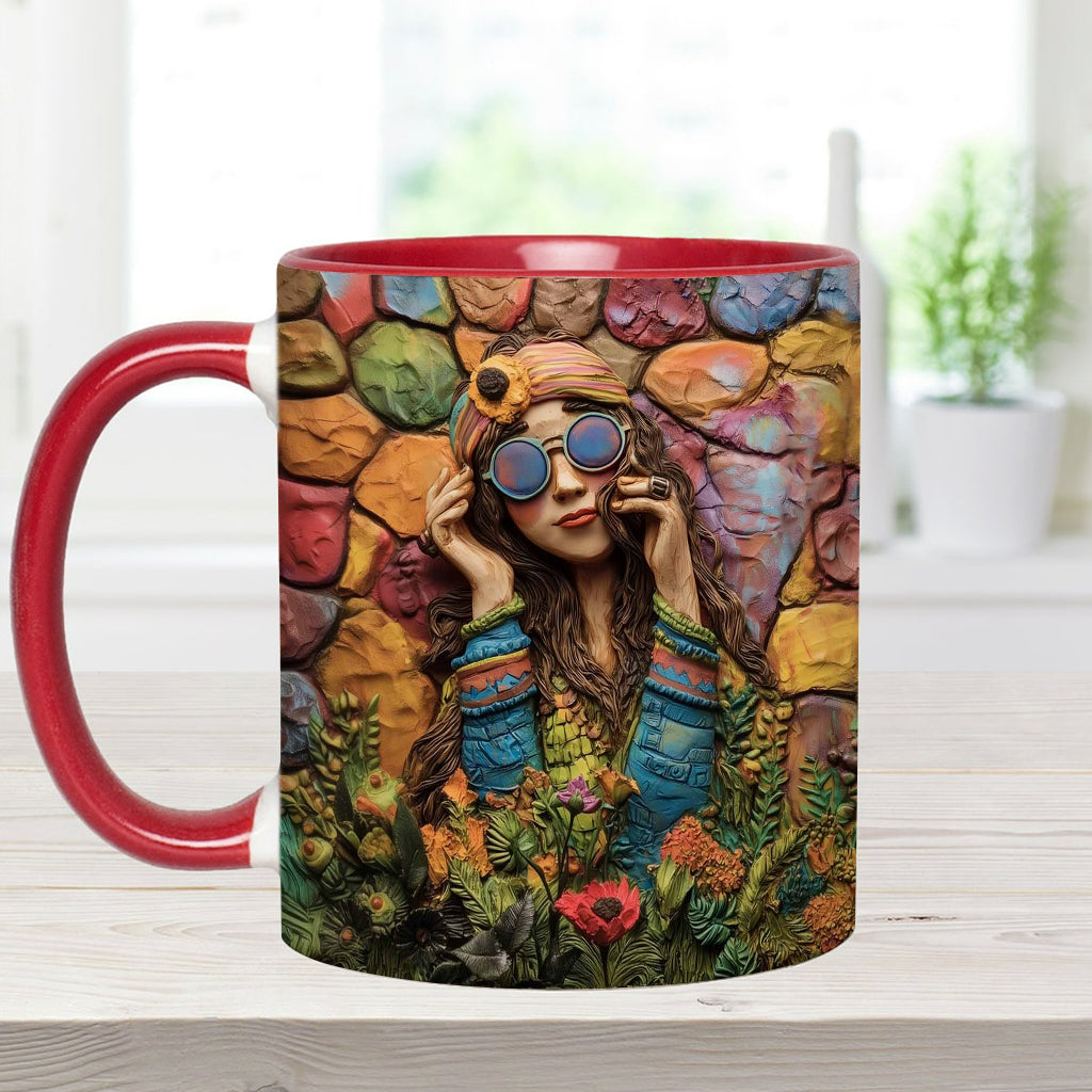 Hippie Girl Hippie Soul Peace Love - Personalized Hippie Accent Mug
