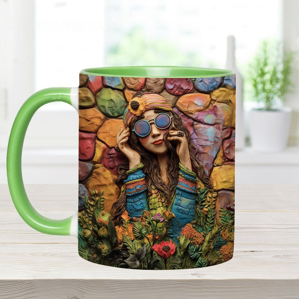 Hippie Girl Hippie Soul Peace Love - Personalized Hippie Accent Mug