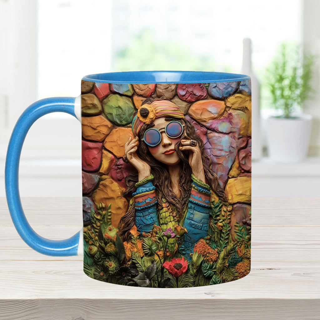 Hippie Girl Hippie Soul Peace Love - Personalized Hippie Accent Mug