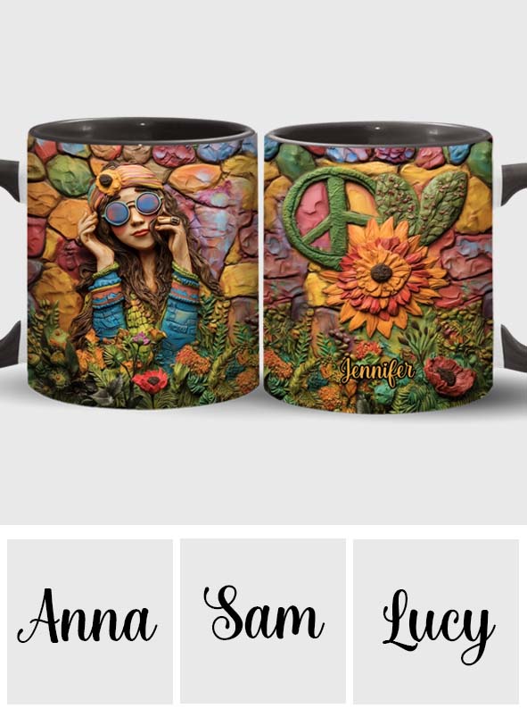 Hippie Girl Hippie Soul Peace Love - Personalized Hippie Accent Mug