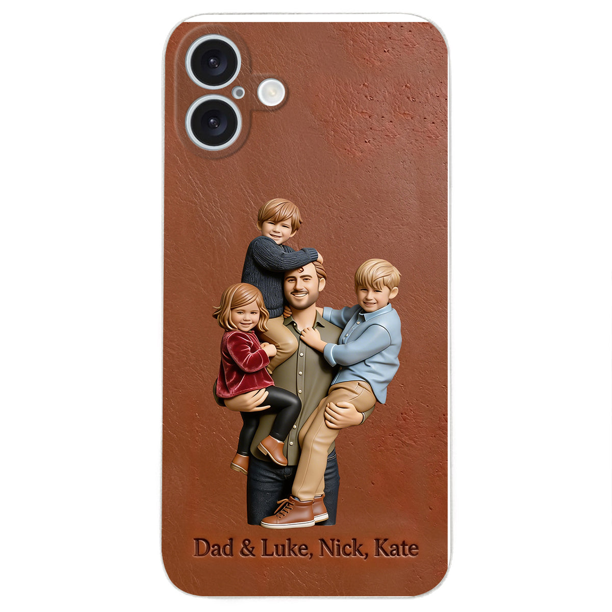Best Dad Ever - Personalized Father 3D Embossed Leather Phone Case