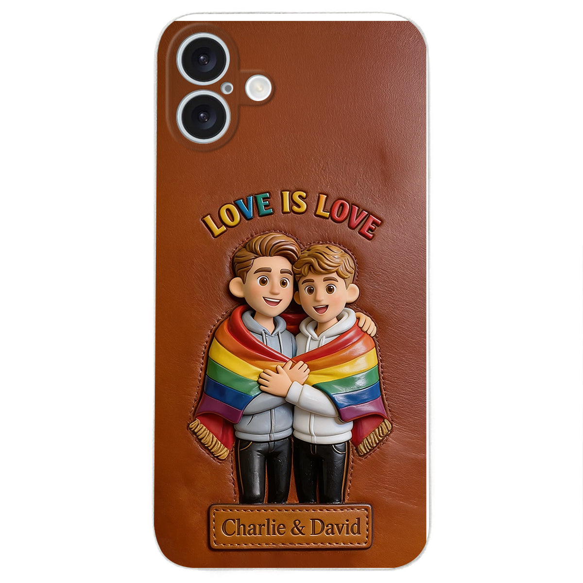 L'amour est l'amour - Coque de téléphone en cuir embossé 3D personnalisée LGBT