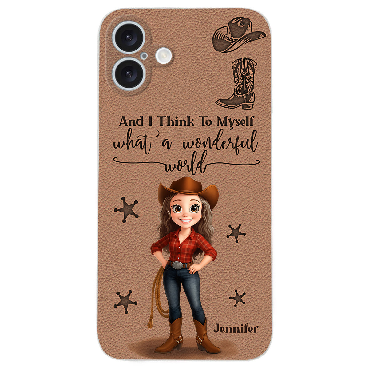 Cowgirl What A Wonderful World - Personalized Cowgirl Leather Phone Case