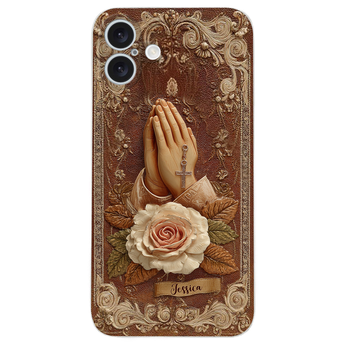Praying Hands With Roses - Personalized Christian Leather Phone Case