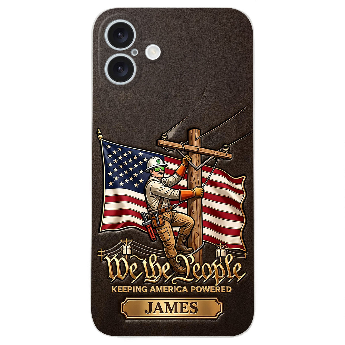 We The People - Personalized Lineman 3D Embossed Leather Phone Case