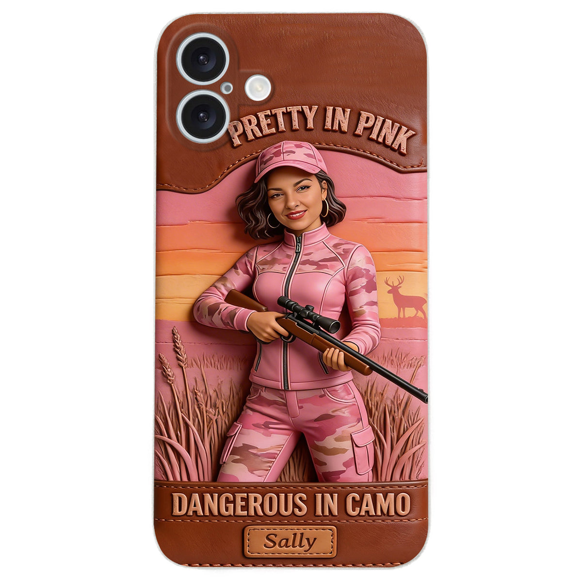 Étui de téléphone en cuir personnalisé avec n'importe quelle photo de chasse dangereuse en camouflage - Étui de téléphone de chasse en cuir personnalisé