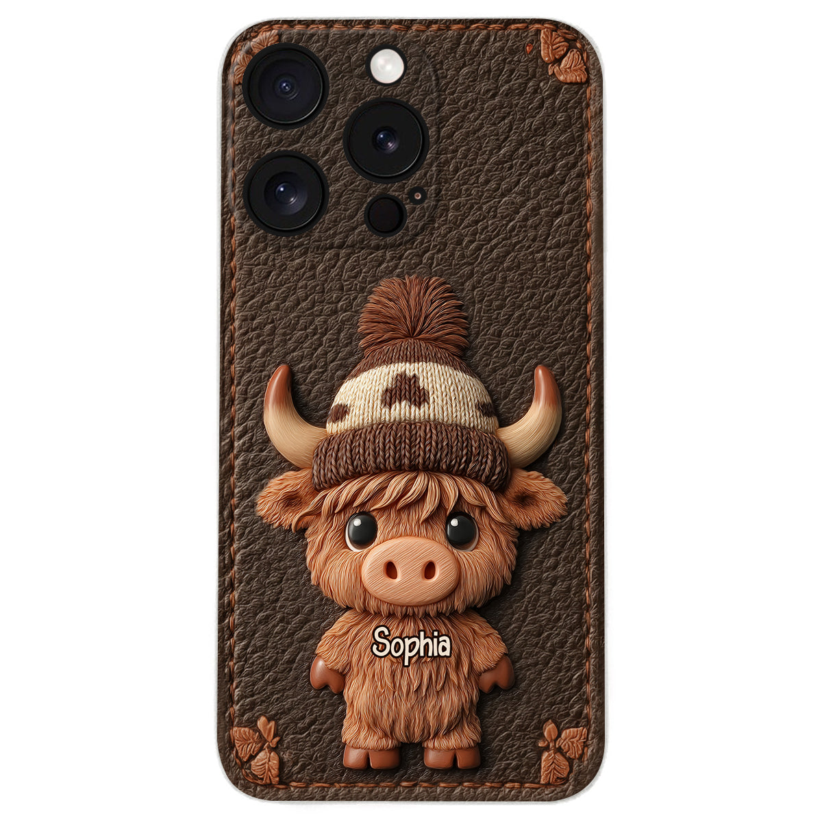 Love Highland Cows - Personalized Highland Cow Leather Phone Case