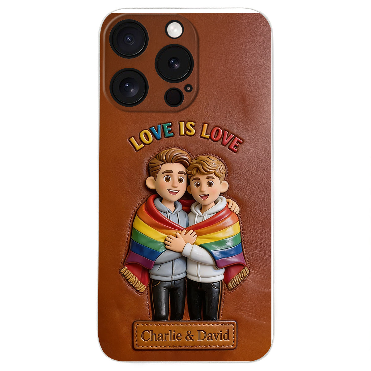 L'amour est l'amour - Coque de téléphone en cuir embossé 3D personnalisée LGBT