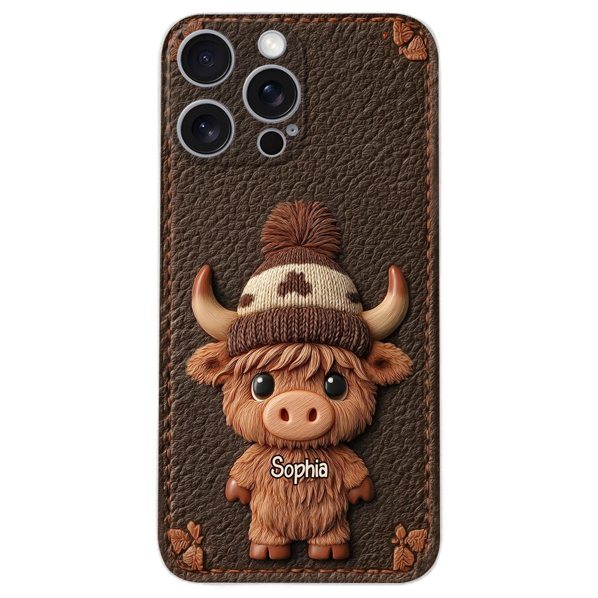 Love Highland Cows - Personalized Highland Cow Leather Phone Case