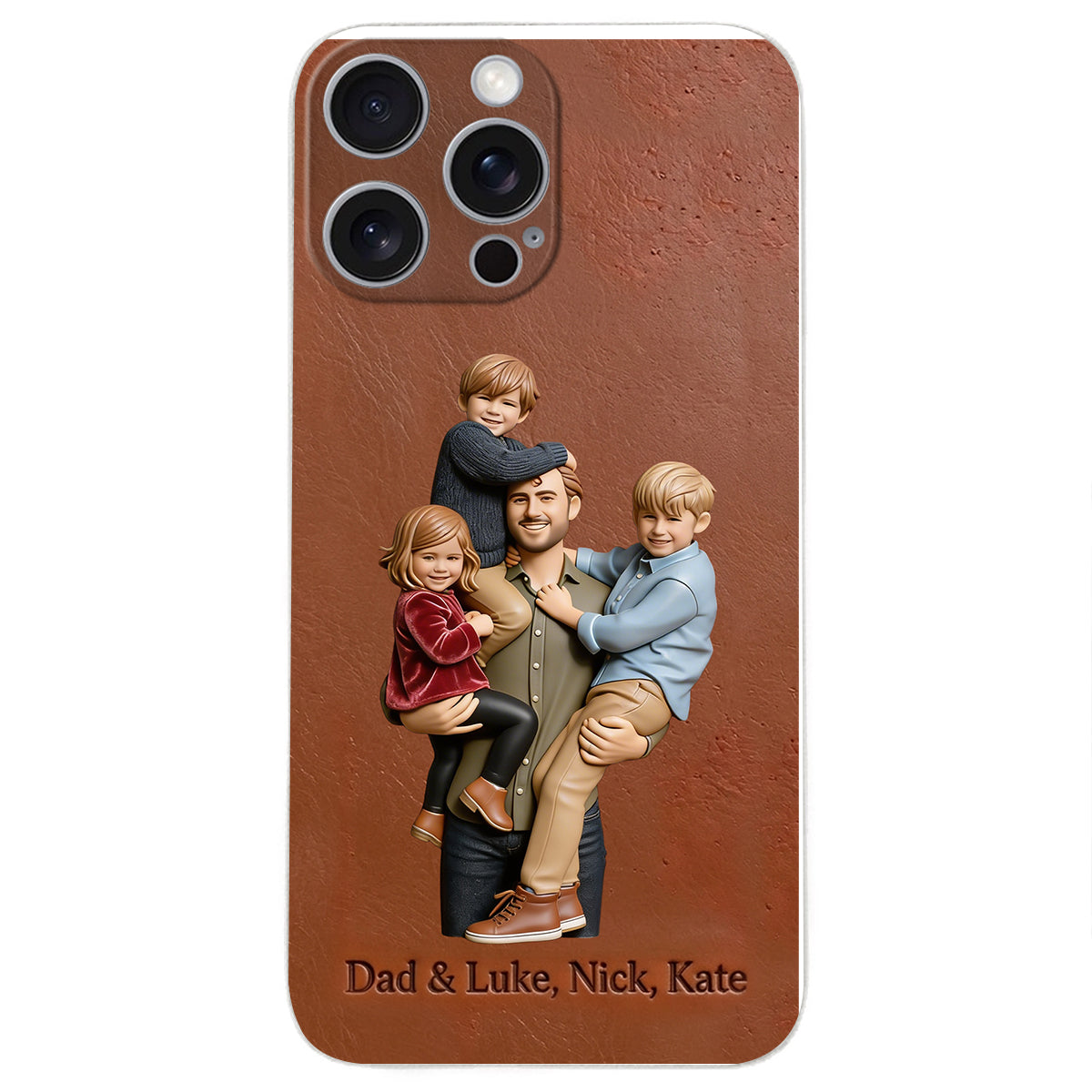 Best Dad Ever - Personalized Father 3D Embossed Leather Phone Case