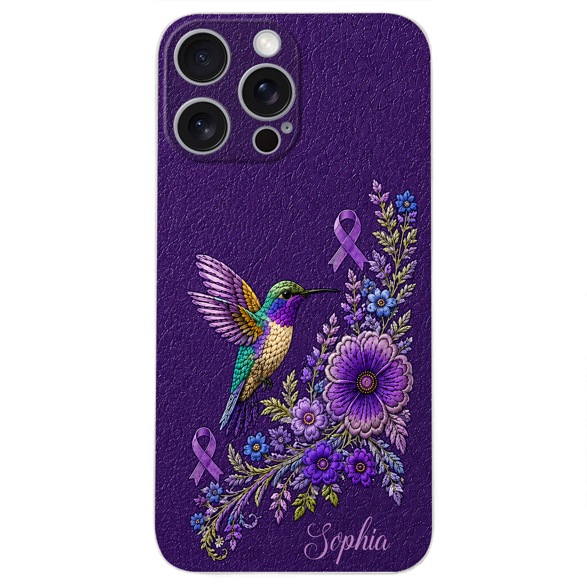 Purple Awareness – Personalized Alzheimer Awareness 3D Embossed Leather Phone Case