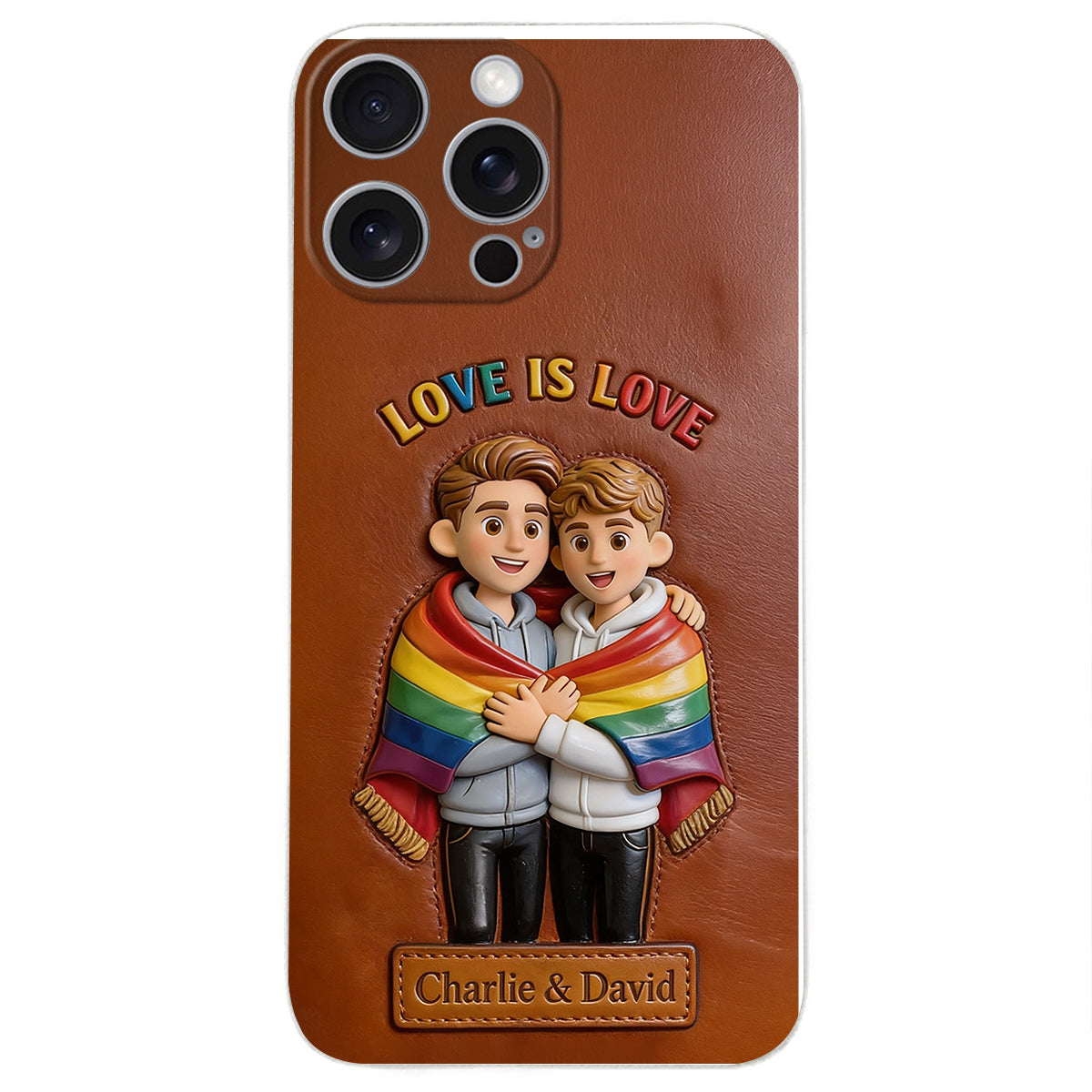 L'amour est l'amour - Coque de téléphone en cuir embossé 3D personnalisée LGBT