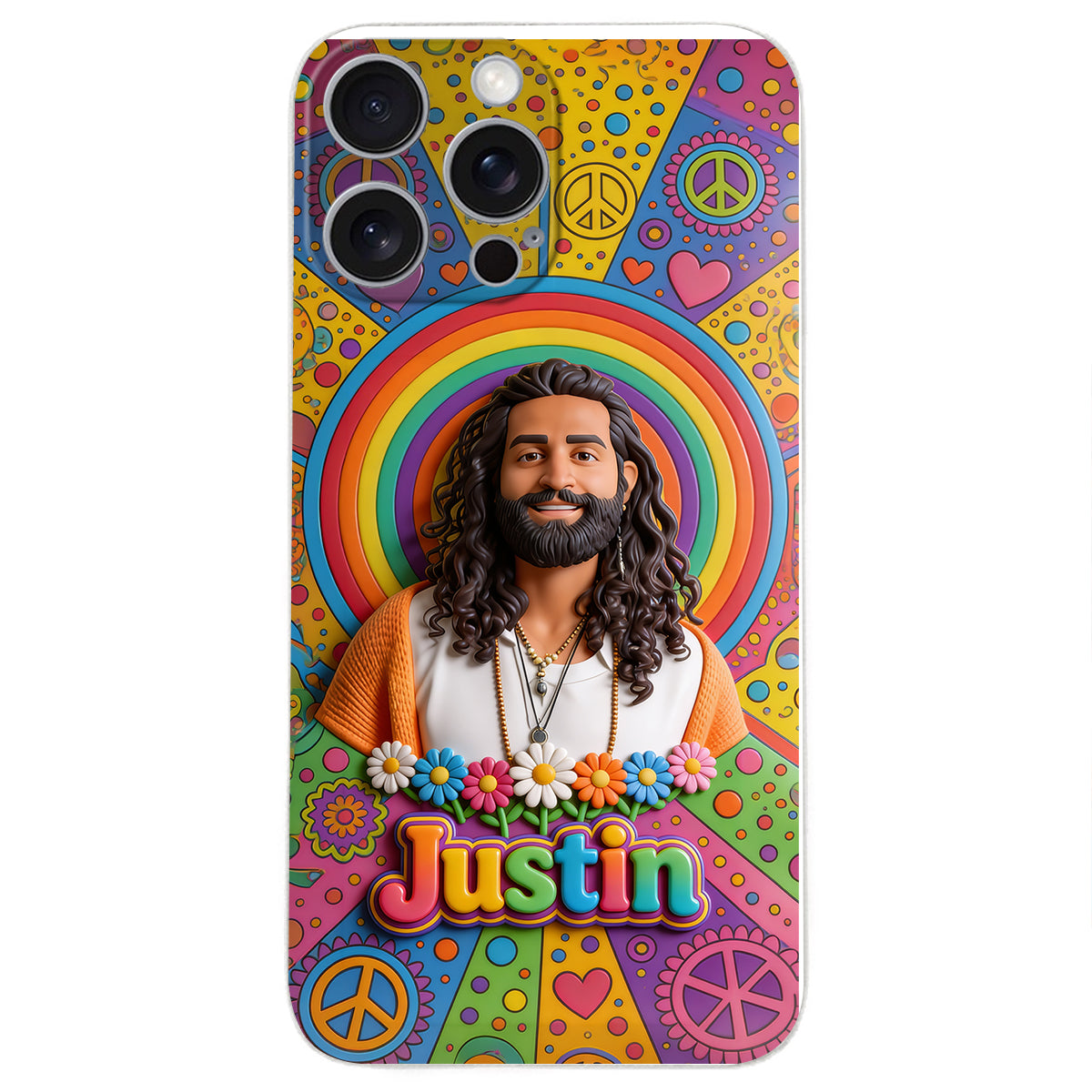 Hippie Theme, Custom From Any Image - Personalized Hippie 3D Embossed Leather Phone Case