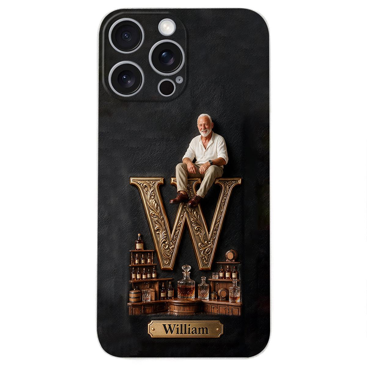 Alphabet Initial For Whiskey, Bourbon... Lovers - Personalized Whisky 3D Embossed Leather Phone Case