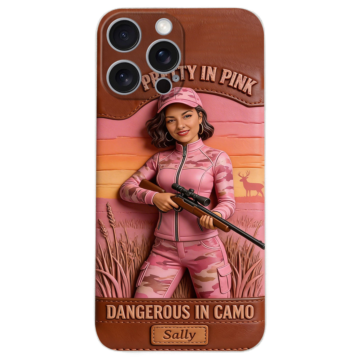 Étui de téléphone en cuir personnalisé avec n'importe quelle photo de chasse dangereuse en camouflage - Étui de téléphone de chasse en cuir personnalisé