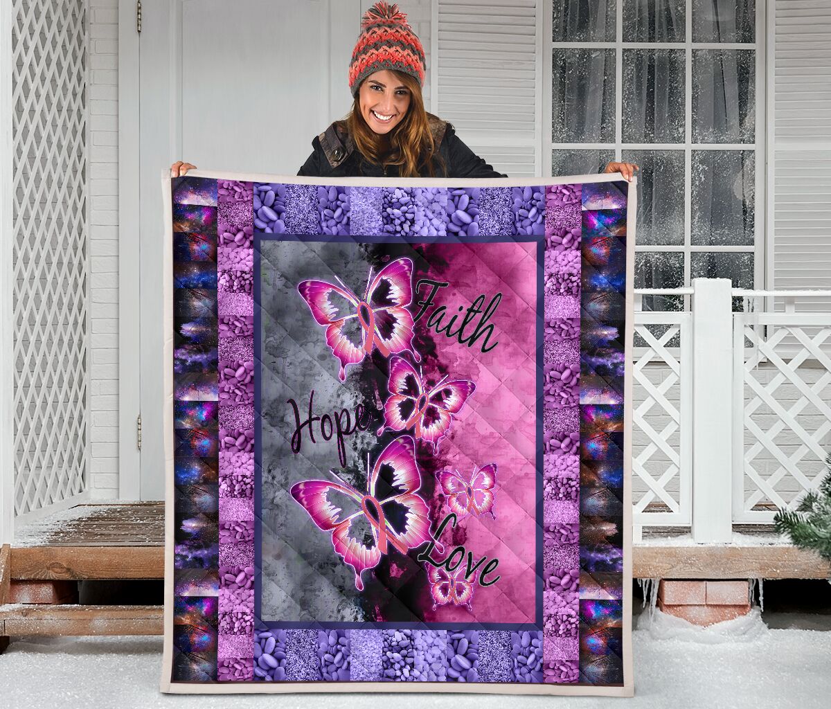 Faith Hope Love Breast Cancer Awareness Quilt 0622