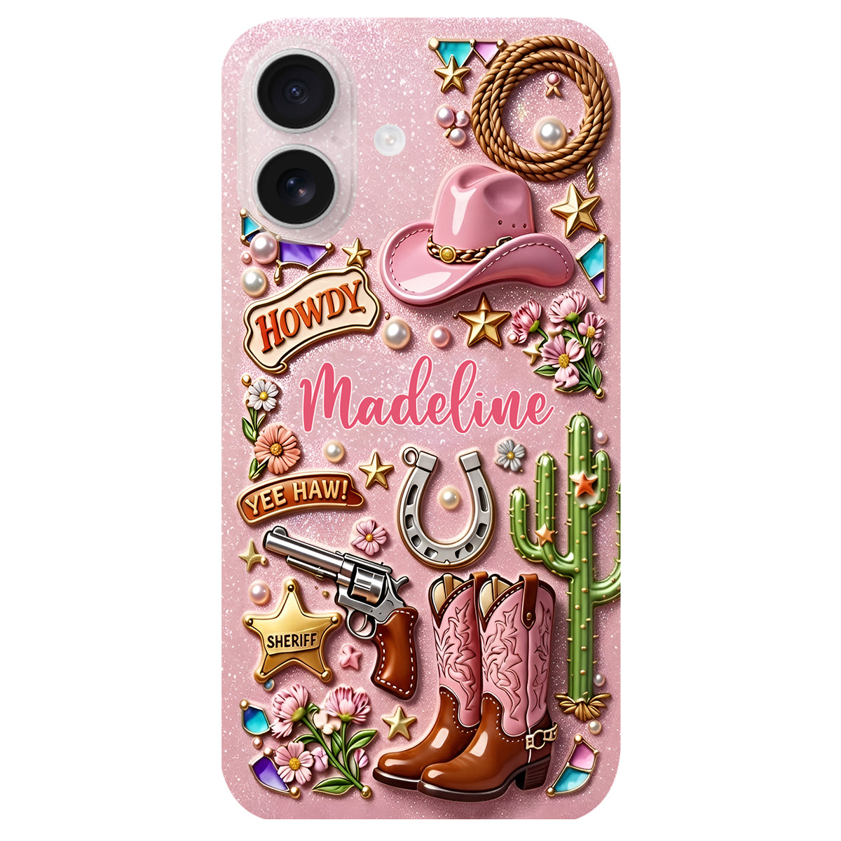 Cowgirl Gift, Whimsical Wild West Western - Personalized Cowgirl 3D Embossed Leather Phone Case