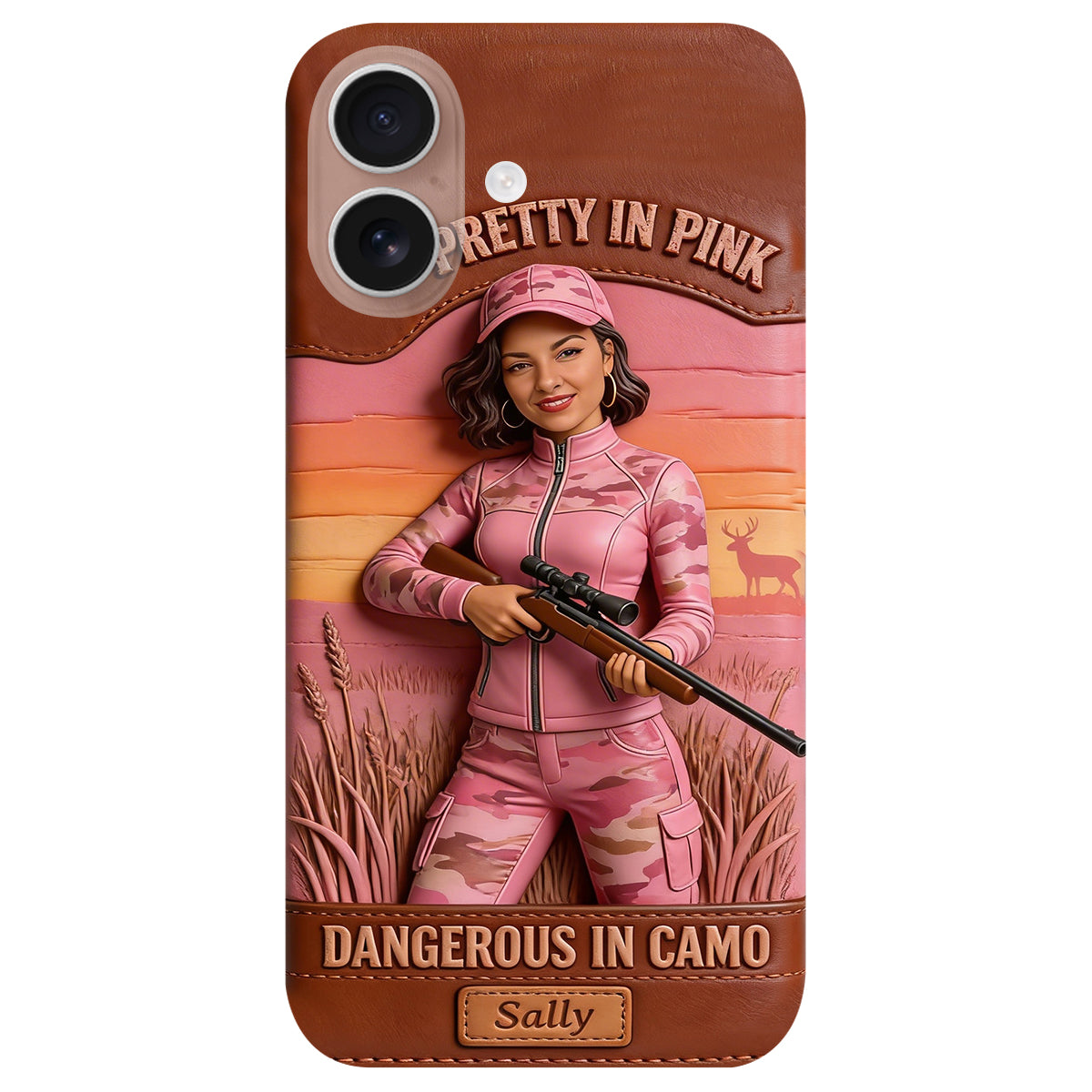 Étui de téléphone en cuir personnalisé avec n'importe quelle photo de chasse dangereuse en camouflage - Étui de téléphone de chasse en cuir personnalisé