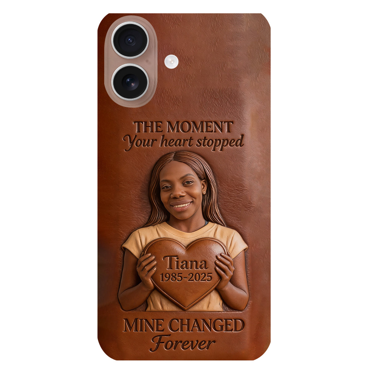 The Moment Your Heart Stopped - Personalized Memorial 3D Embossed Leather Phone Case