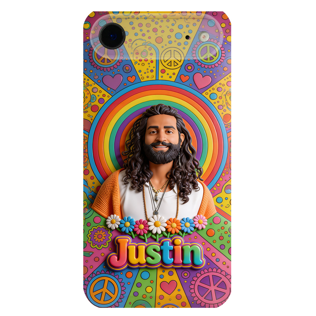 Hippie Theme, Custom From Any Image - Personalized Hippie 3D Embossed Leather Phone Case