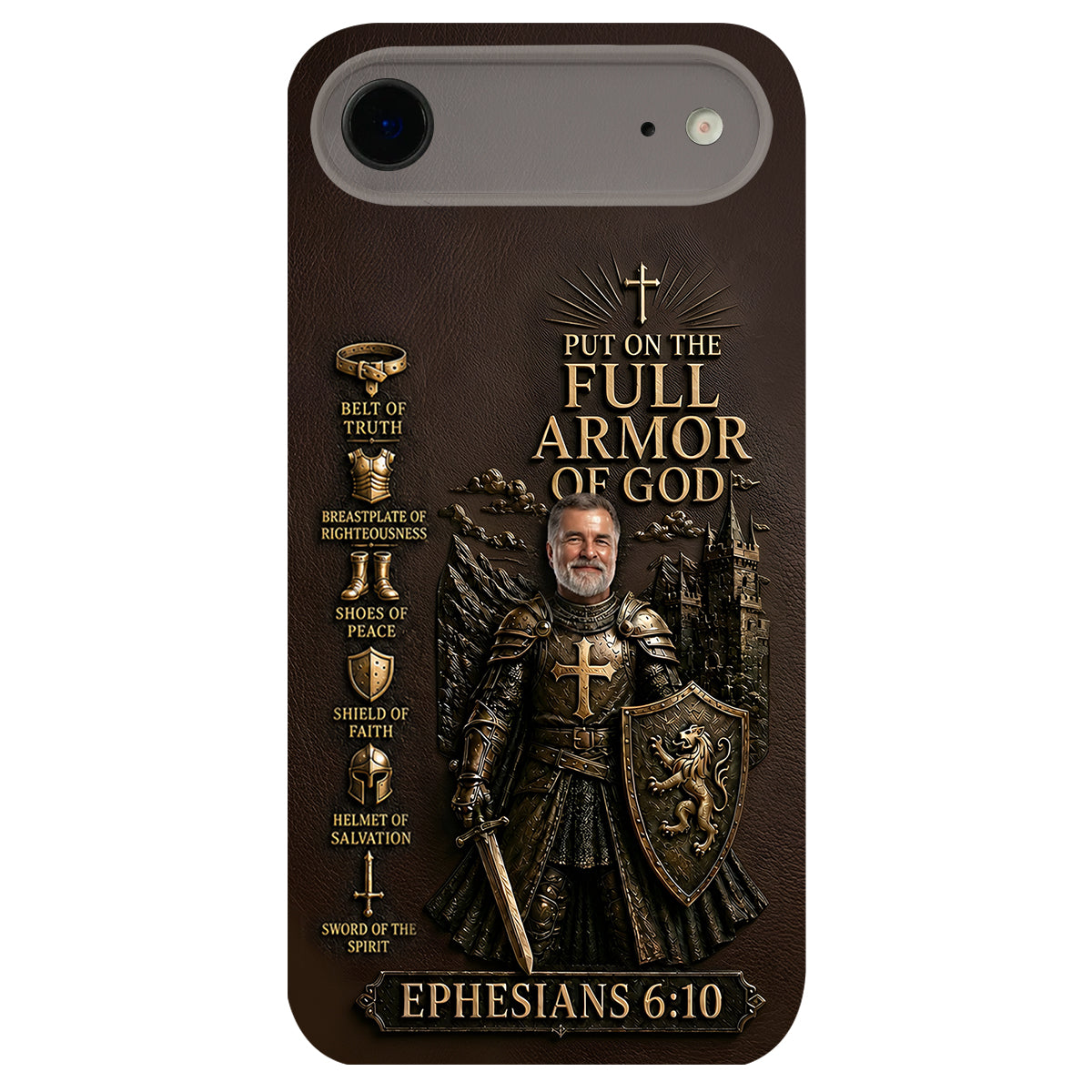 Put On The Full Amor Of God, Gift for Christians - Personalized Christian 3D Embossed Leather Phone Case