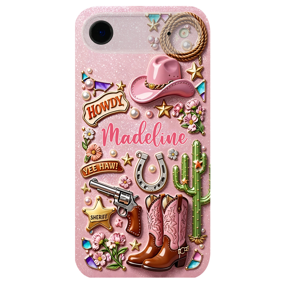 Cowgirl Gift, Whimsical Wild West Western - Personalized Cowgirl 3D Embossed Leather Phone Case