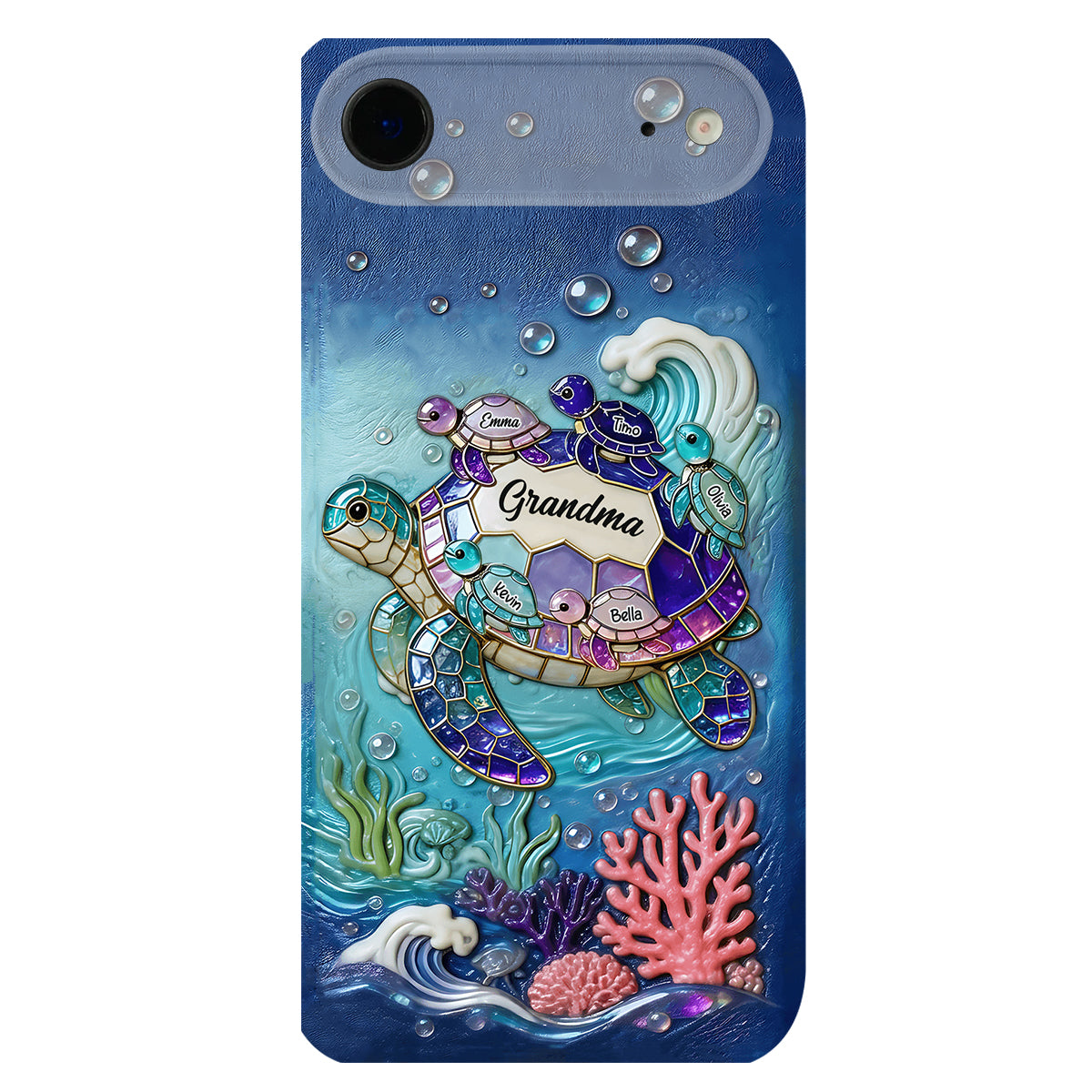 Grandma Turtle - Personalized Turtle 3D Embossed Leather Phone Case