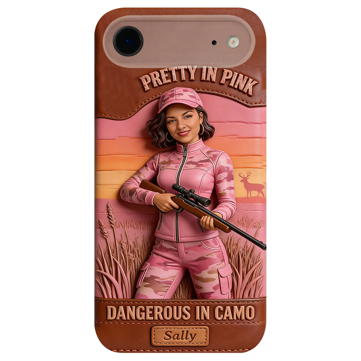 Étui de téléphone en cuir personnalisé avec n'importe quelle photo de chasse dangereuse en camouflage - Étui de téléphone de chasse en cuir personnalisé