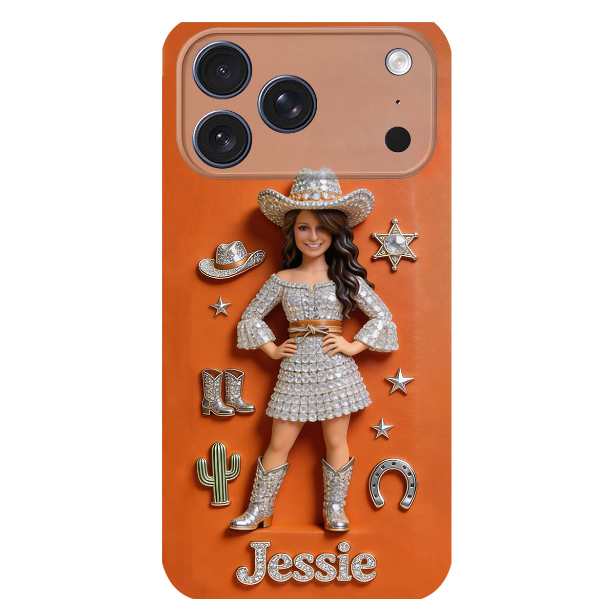 Cowgirl Spirit - Personalized Cowgirl 3D Embossed Leather Phone Case