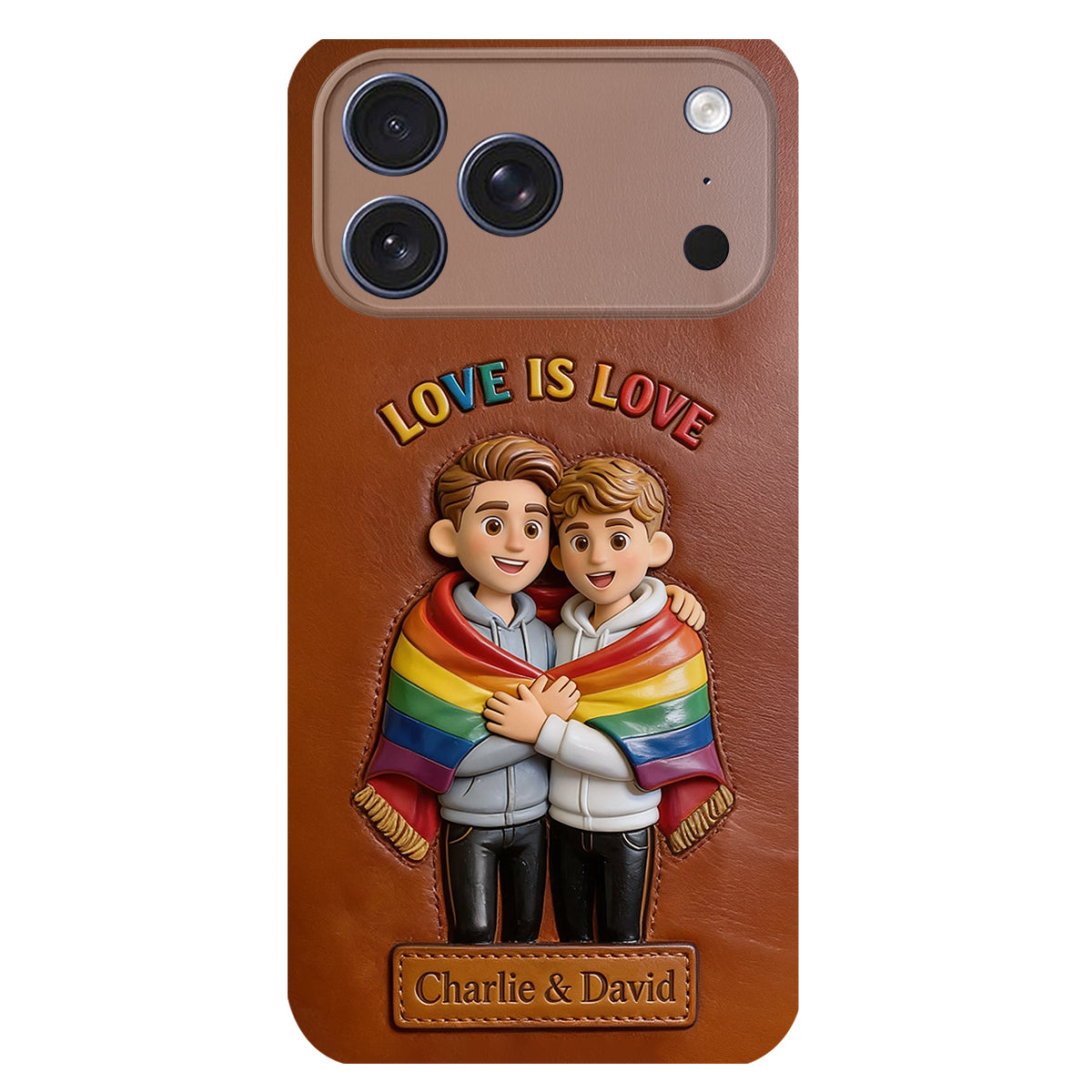 L'amour est l'amour - Coque de téléphone en cuir embossé 3D personnalisée LGBT