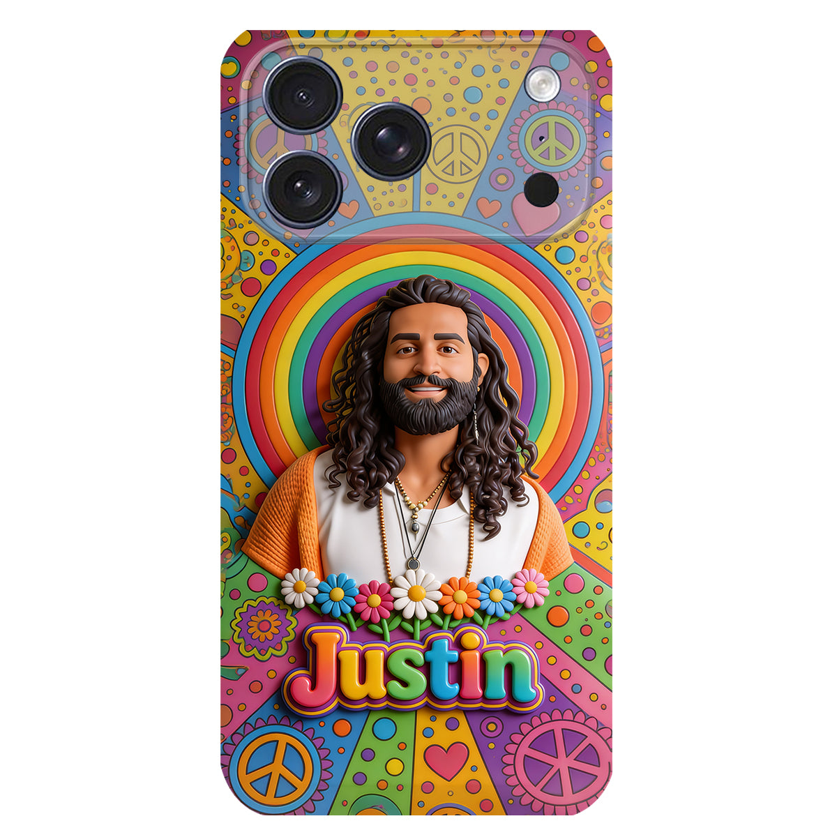 Hippie Theme, Custom From Any Image - Personalized Hippie 3D Embossed Leather Phone Case