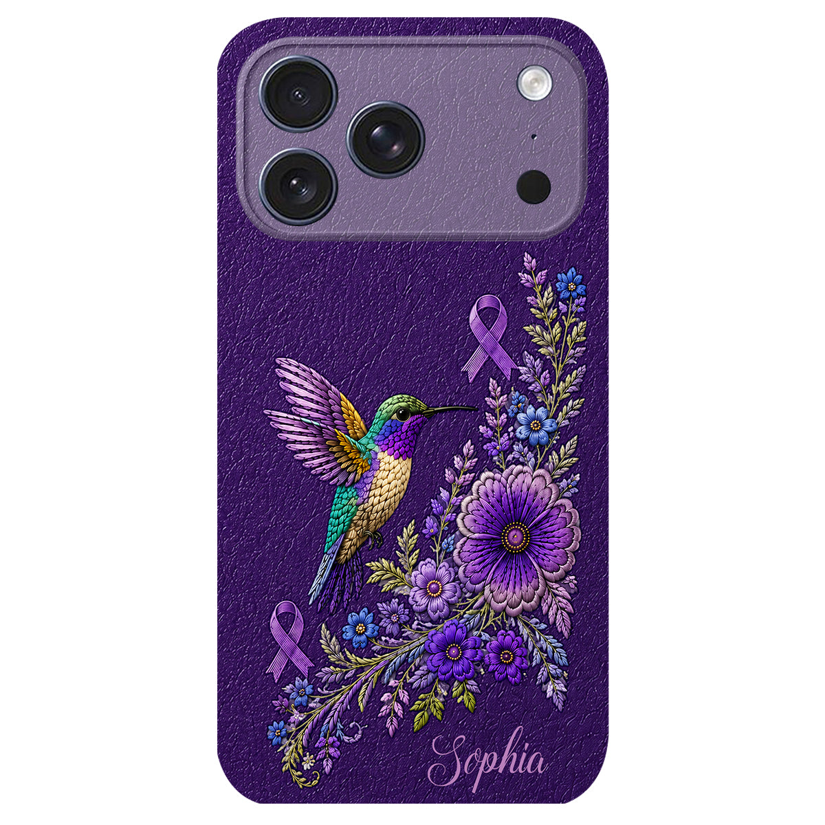 Purple Awareness – Personalized Alzheimer Awareness 3D Embossed Leather Phone Case