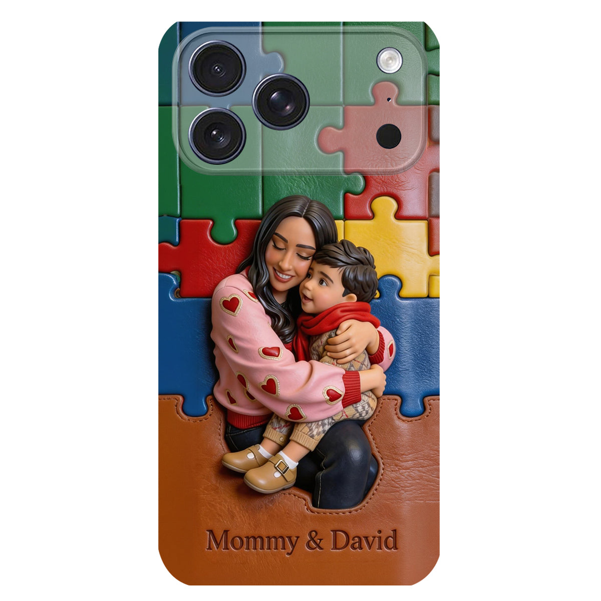 Autism Mom - Personalized Autism Awareness 3D Embossed Leather Phone Case