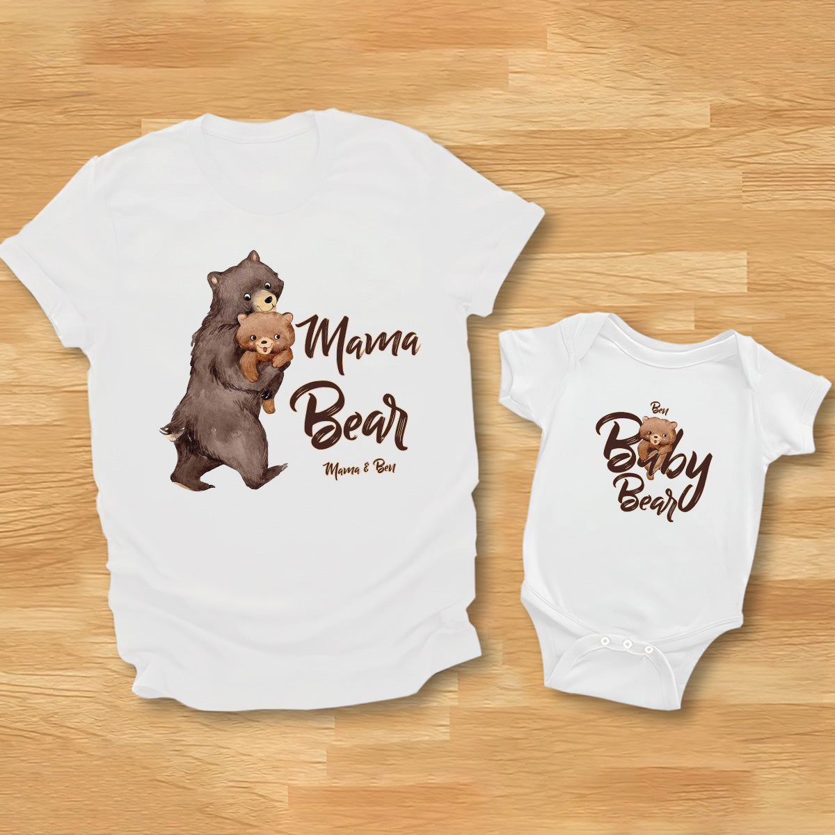 Papa Bear Baby Bear - Personalized Father T-shirt And Baby Onesie