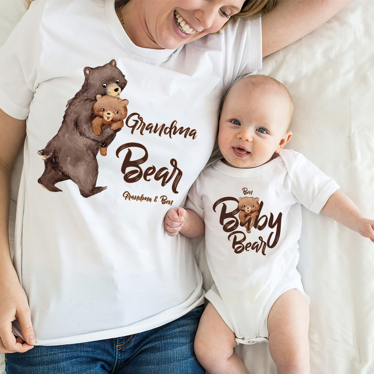 Papa Bear Baby Bear - Personalized Father T-shirt And Baby Onesie