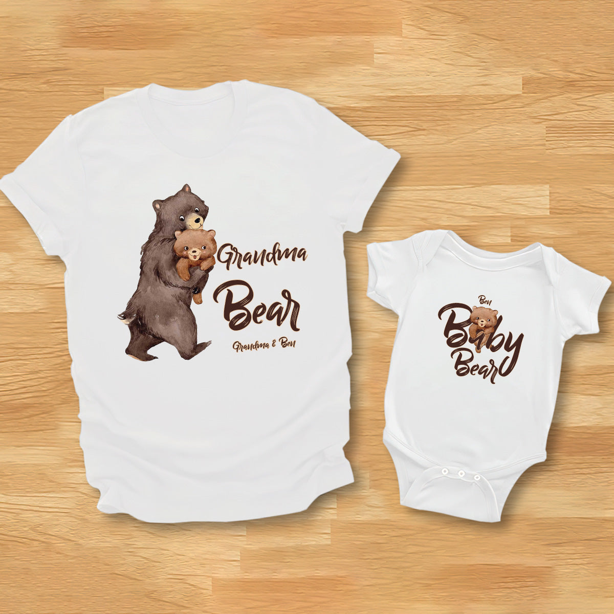 Papa Bear Baby Bear - Personalized Father T-shirt And Baby Onesie