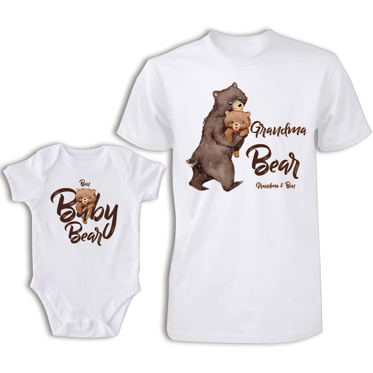 Papa Bear Baby Bear - Personalized Father T-shirt And Baby Onesie
