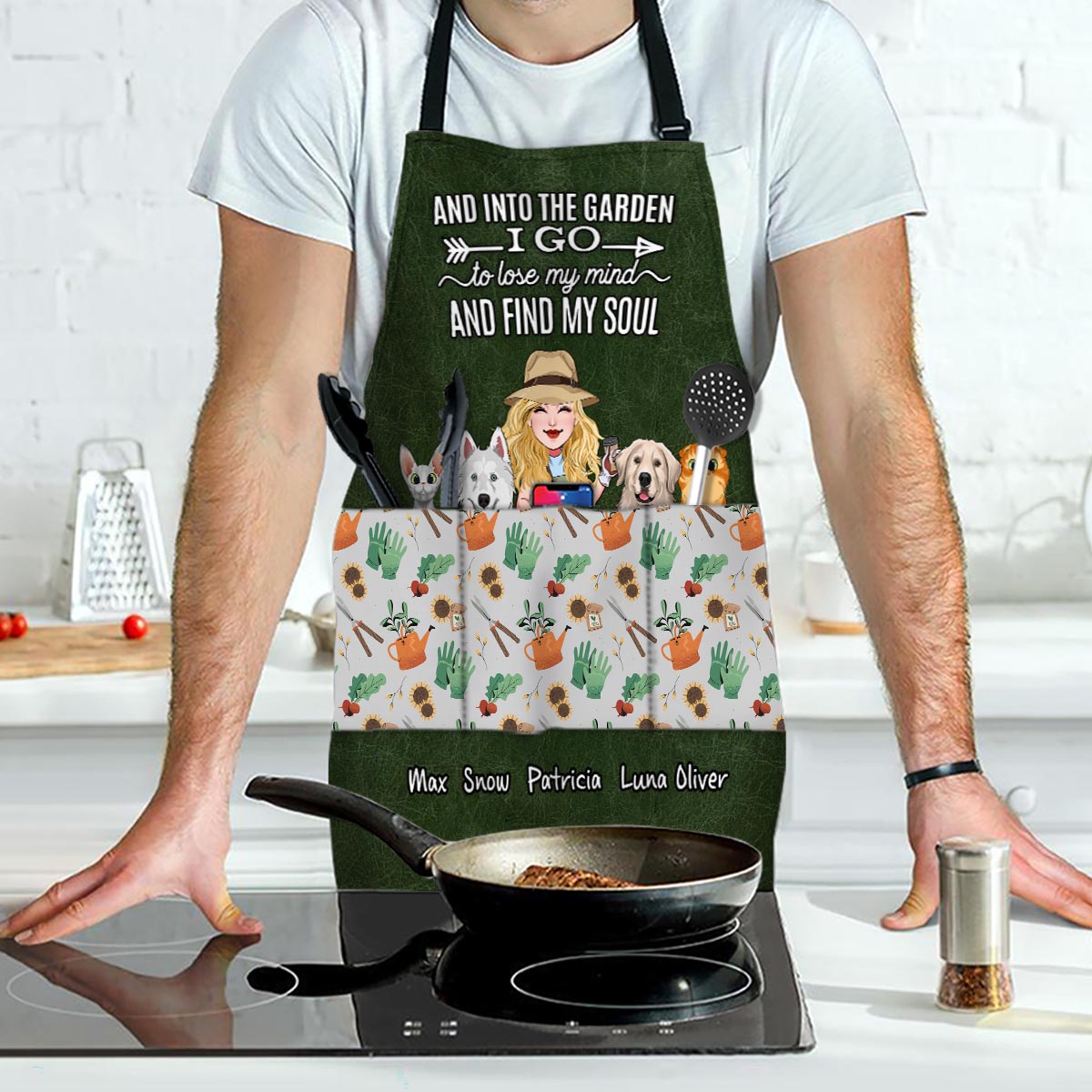 And Into The Garden I Go - Gardening gift for mom, wife, her, girlfriend, grandma, dog lover, cat lover - Personalized Apron