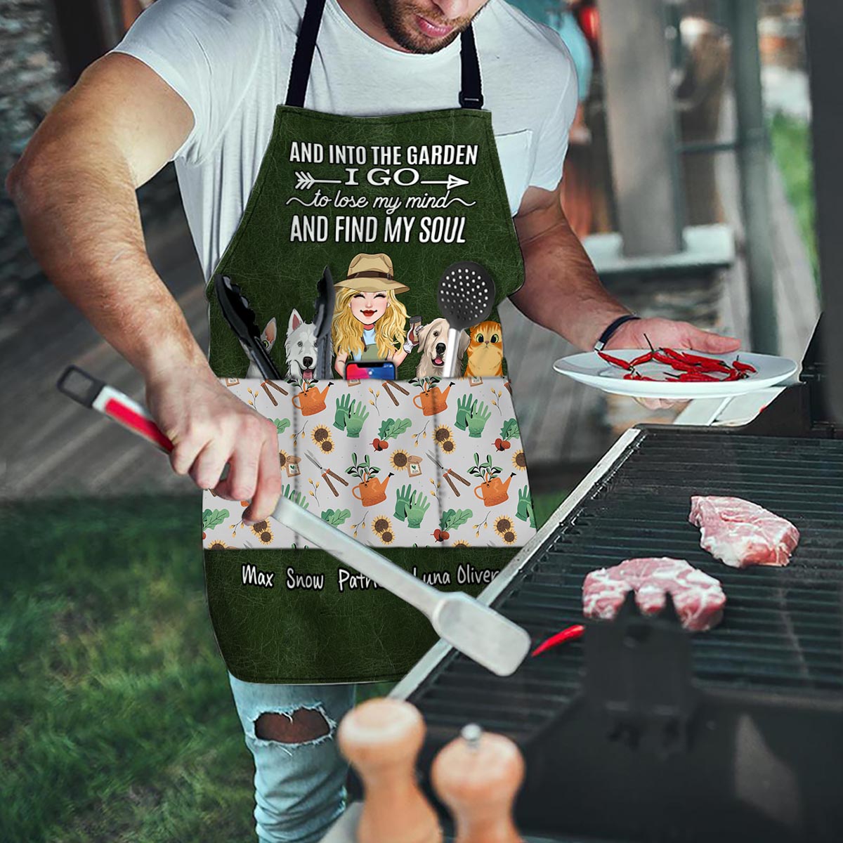 And Into The Garden I Go - Gardening gift for mom, wife, her, girlfriend, grandma, dog lover, cat lover - Personalized Apron