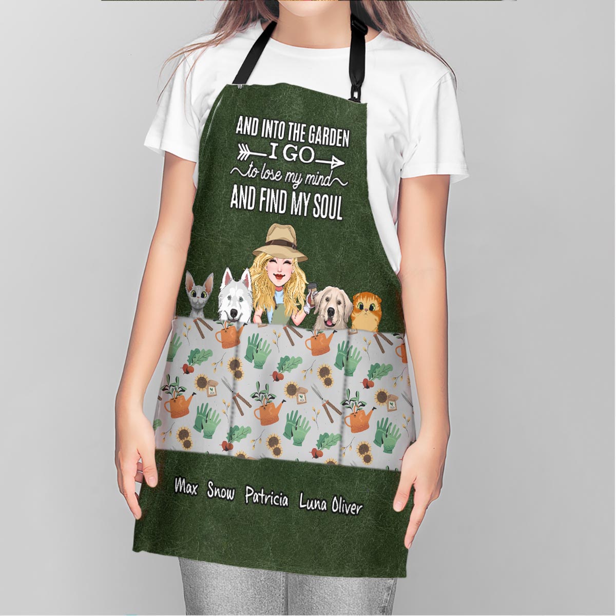 And Into The Garden I Go - Gardening gift for mom, wife, her, girlfriend, grandma, dog lover, cat lover - Personalized Apron