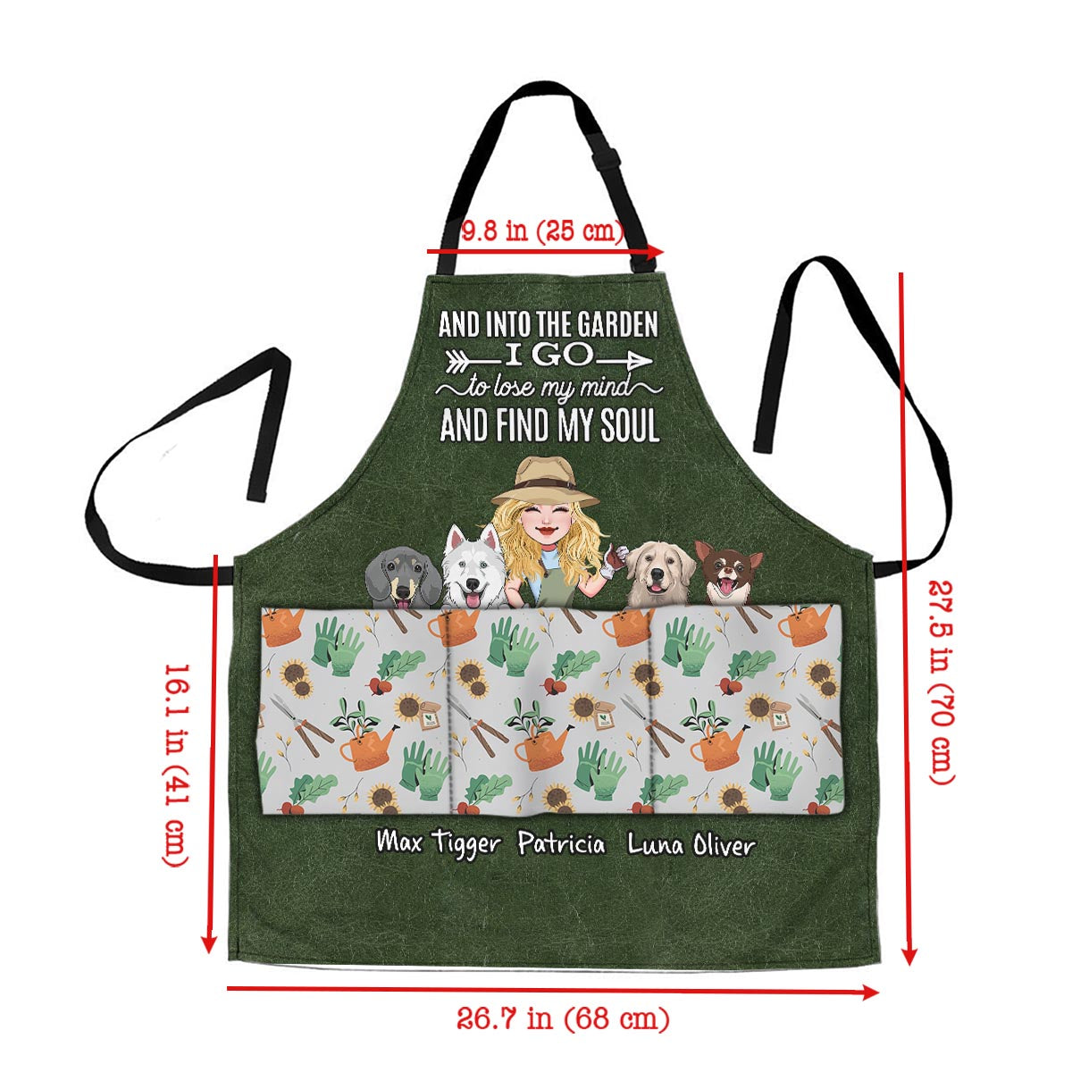 And Into The Garden I Go - Gardening gift for mom, wife, her, girlfriend, grandma, dog lover, cat lover - Personalized Apron